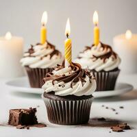 AI generative  birthday cupcakes with candles photo