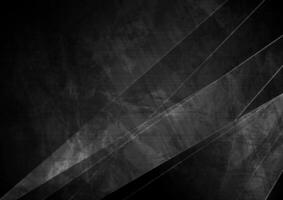 Black grunge geometric background with grey silver lines vector