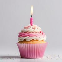 AI Generative Birthday cupcake with candles on top photo