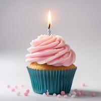 AI Generative Birthday cupcake with candles on top photo