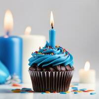 AI Generative Birthday cupcake with candles on top photo