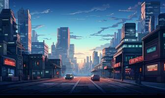 City 23rd Century Background in Pixel Art RPG Gaming 8 bits 16 bits Style - AI Generative photo