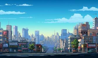 City 23rd Century Background in Pixel Art RPG Gaming 8 bits 16 bits Style - AI Generative photo