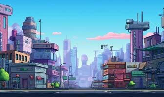 City 23rd Century Background in Pixel Art RPG Gaming 8 bits 16 bits Style - AI Generative photo
