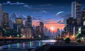 City 23rd Century Background in Pixel Art RPG Gaming 8 bits 16 bits Style - AI Generative photo