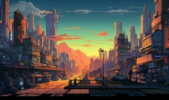 City 23rd Century Background in Pixel Art RPG Gaming 8 bits 16 bits Style - AI Generative photo