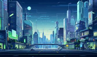 City 23rd Century Background in Pixel Art RPG Gaming 8 bits 16 bits Style - AI Generative photo