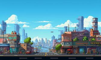 City 23rd Century Background in Pixel Art RPG Gaming 8 bits 16 bits Style - AI Generative photo