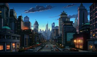 City 23rd Century Background in Pixel Art RPG Gaming 8 bits 16 bits Style - AI Generative photo