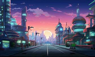 City 23rd Century Background in Pixel Art RPG Gaming 8 bits 16 bits Style - AI Generative photo