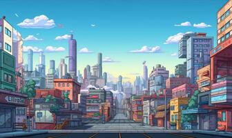 City 23rd Century Background in Pixel Art RPG Gaming 8 bits 16 bits Style - AI Generative photo