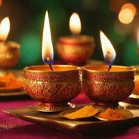 happy diwali day photo of indian candle light