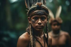 indios desde el brasileño Amazonas de el desana étnico grupo. neural red ai generado foto