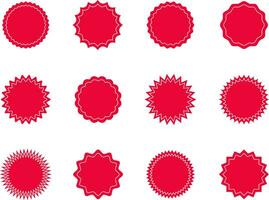 Circle icon label set. Vector sticker blank, banner or paper tag red color.