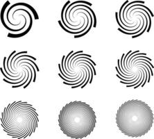 Spiral and swirl motion twisting circles design element set. Vector illustration.