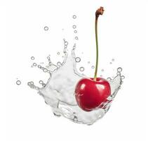 ai generative Cherry in water splash isolated on white background. 3d illustration photo