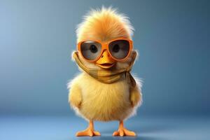 ai generative chick in sunglasses, illustration of funny chick in sunglasses, chick 3d model photo