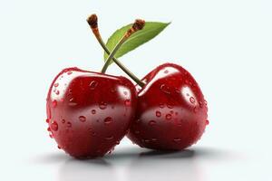 Cherries with water drops isolated on white background, clipping path included ai generative photo