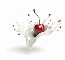 ai generative Cherry and milk splash isolated on white background. 3d rendering photo