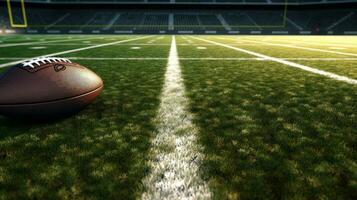 ai generative American football ball against american football field under spotlights 3d photo