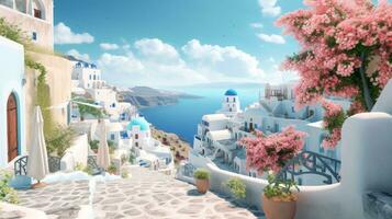 ai generative White architecture on Santorini island, Greece. 3D rendering photo