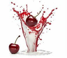 ai generative cherry juice splash isolated on a white background. 3d rendering photo