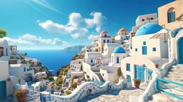 ai generative White architecture on Santorini island, Greece. Beautiful summer landscape photo