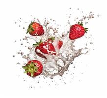 strawberry in milk splash on white background, strawberry in milk mockup, yogurt packaging mockup photo