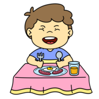 mignonne peu garçon dessin animé en mangeant png