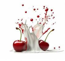 ai generative Cherry in milk splash isolated on white background. Realistic vector illustration. photo