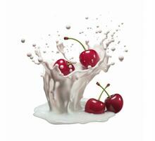 ai generative Cherry in milk splash isolated on white background. 3d illustration photo