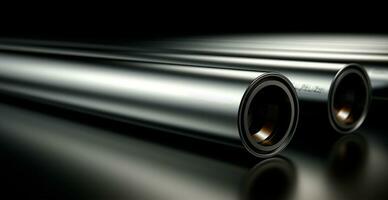 High quality galvanized steel pipe or aluminum and chrome stainless steel pipes in stack - AI generated image photo