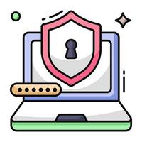 portátil con escudo que muestra el icono de seguridad del sistema vector