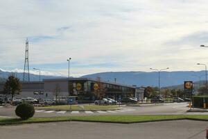 Ponte nelle Alpi Belluno Italy - 11 05 2023 Exterior view of a Lidl supermarket. Lidl is a German international discount retailer chain known for its low prices photo