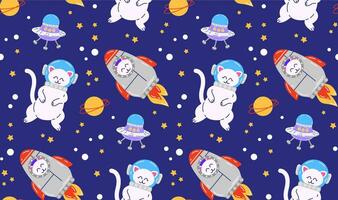 Colorful seamless pattern with pets. Vector background with cute cats in space. Childish abstract print. Pet pattern. Isolated background.