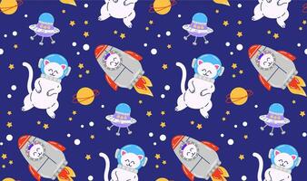 Colorful seamless pattern with pets. Vector background with cute cats in space. Childish abstract print. Pet pattern. Isolated background.