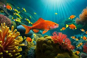 an underwater scene with many fish and coral. AI-Generated photo