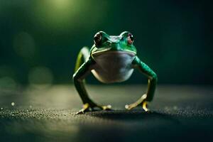 a frog is standing on its hind legs. AI-Generated photo