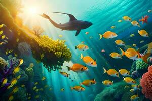 underwater scene with fish and coral reef. AI-Generated photo