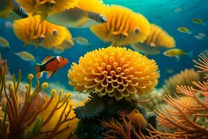 anemone and clown fish swimming in the ocean. AI-Generated photo