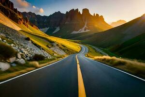 un la carretera en el montañas con montañas en el antecedentes. generado por ai foto