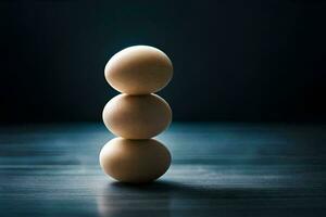 three eggs stacked on top of each other. AI-Generated photo