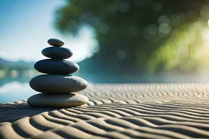 zen stones stacked on top of each other in a zen garden. AI-Generated photo