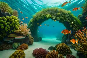 an underwater scene with coral reefs and fish. AI-Generated photo