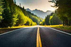 a long empty road in the mountains. AI-Generated photo