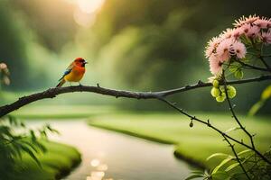 photo wallpaper the sun, bird, nature, spring, the river, the water, the water. AI-Generated