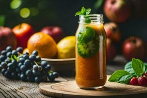 a glass of juice with fruit and berries. AI-Generated photo