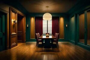 a dining room with a table and chairs. AI-Generated photo