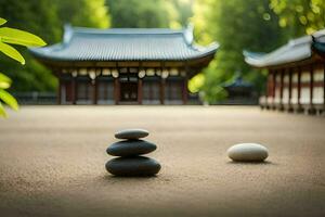 a zen garden in the middle of a park. AI-Generated photo