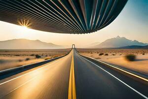 un autopista con un puente en el distancia. generado por ai foto